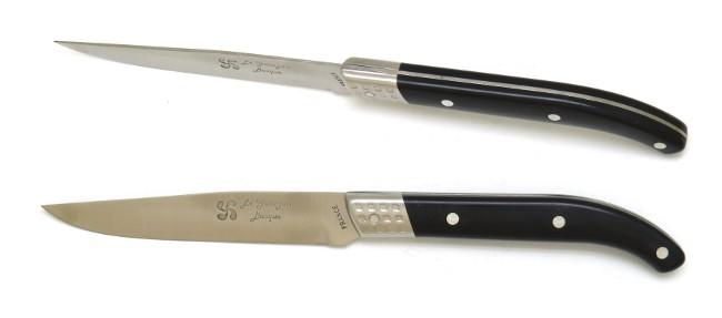  COUTEAU STEAK  YATAGAN MANCHE NOIR LAME INOX A TRANCHANT LISSE