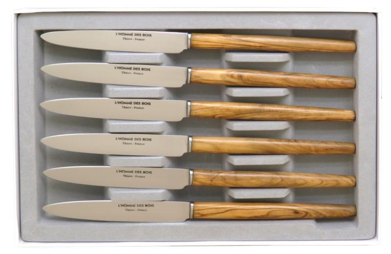 Couteau de table artisanal en bois d'olivier - Coffret de 6 couteaux