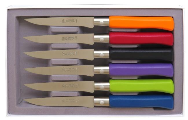 6 COUTEAUX DE TABLE COUNTRY COULEURS MELANGEES COFFRET DE 6 COUTEAUX DE TABLE A LAME LISSE