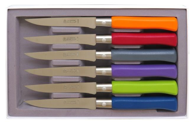 6 COUTEAUX DE TABLE COUNTRY COULEURS MELANGEES COFFRET DE 6 COUTEAUX DE TABLE A LAME LISSE