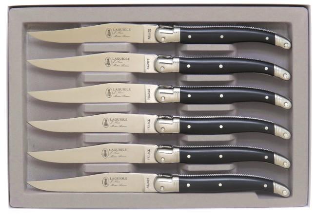 Laguiole 6 couteaux steak 1,2 mm en coffret noir 