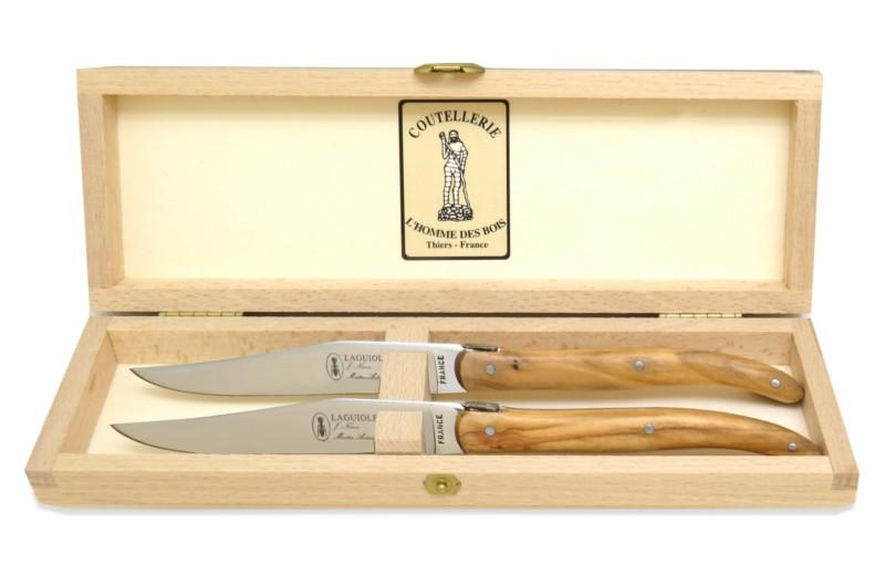Coffret de 2 couteaux de table Laguiole en bois d'olivier