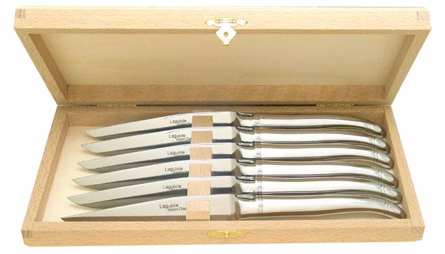 Benoit l'Artisan  Coffret de 6 couteaux de table de Laguiole, plein manche  en inox poli