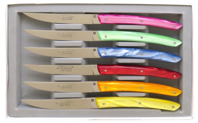 Coffret de 6 couteaux LAGUIOLE lames acier inox manche colorés