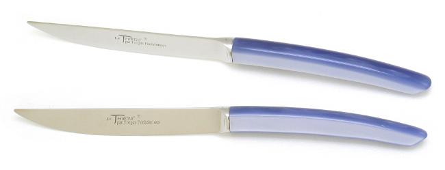 6 COUTEAUX DE TABLE LE THIERS® BLEU LAVANDE LAME FORGEE MICRODENTEE