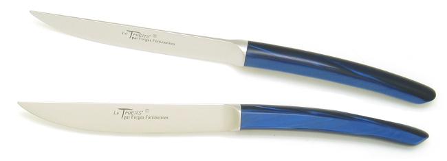 6 COUTEAUX DE TABLE LE THIERS® BLEU NUIT LAME FORGEE MICRODENTEE
