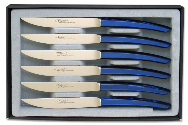 6 COUTEAUX DE TABLE LE THIERS® BLEU NUIT LAME FORGEE MICRODENTEE