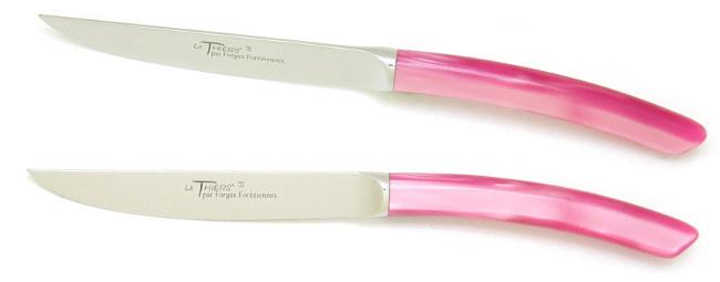 6 COUTEAUX DE TABLE LE THIERS® ROSE FUCHSIA LAME FORGEE MICRODENTEE