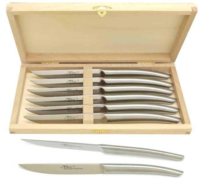 COUTEAUX LE THIERS® FORGES INOX BROSSE COFFRET BOIS DE 6 COUTEAUX DE TABLE