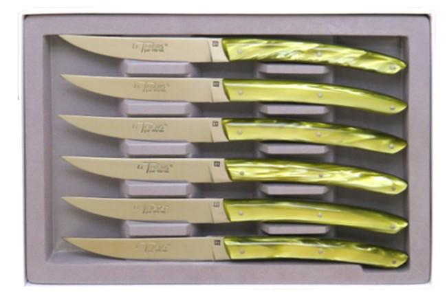 COUTEAUX LE THIERS® PLEIN MANCHE VERT OLIVE 6 COUTEAUX DE TABLE EN COFFRET