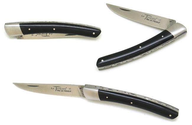 COUTEAU DE POCHE LE THIERS® PAR LE FIDELE MANCHE EN CORNE GRISE - 12 CM - 1 MITRE EN INOX