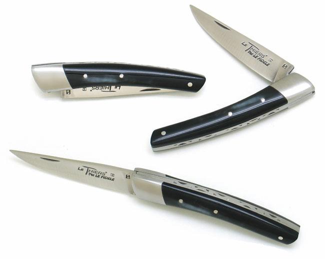 COUTEAU DE POCHE LE THIERS® EN CORNE GRISE MANCHE 9 CM - 1 MITRE INOX