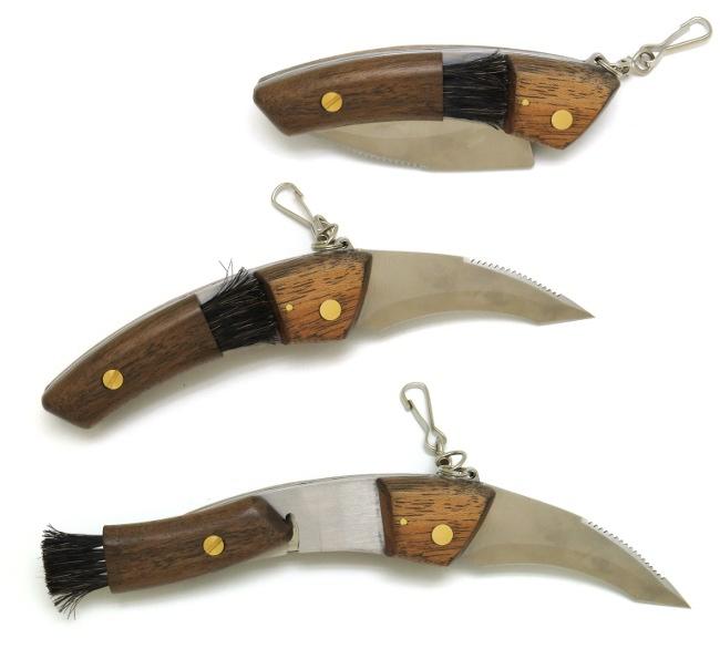 COUTEAU A CHAMPIGNONS HAUT DE GAMME MASERIN EN BUBINGA MANCHE 12  CM AVEC BROSSE ET MOUSQUETON