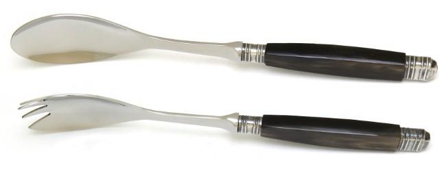 SERVICE SALADE TRADITION EN CORNE GARNITURE EMPIRE EN METAL ARGENTE