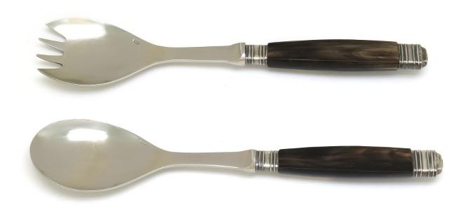 SERVICE SALADE TRADITION EN CORNE GARNITURE EMPIRE EN METAL ARGENTE