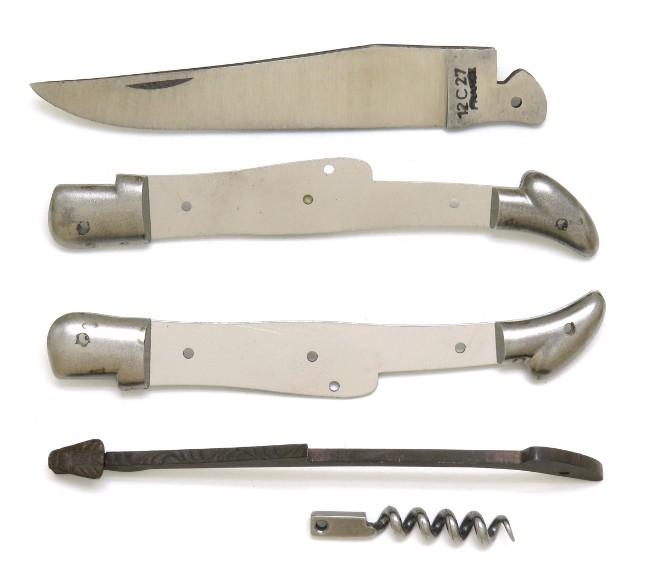 KIT COUTEAU DE POCHE LAGUIOLE  AVEC TIRE BOUCHON 12 CM - RESSORT GUILLOCHE - MOUCHE SOUDEE