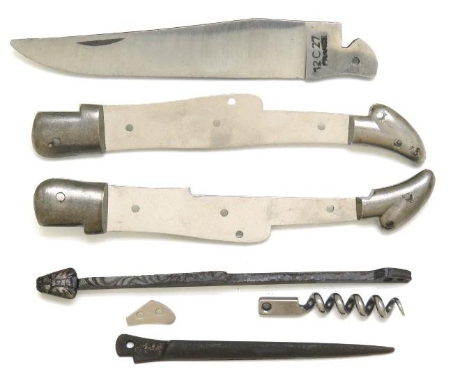 KIT COUTEAU DE POCHE LAGUIOLE 3 PIECES 12 CM - RESSORT GUILLOCHE - MOUCHE SOUDEE