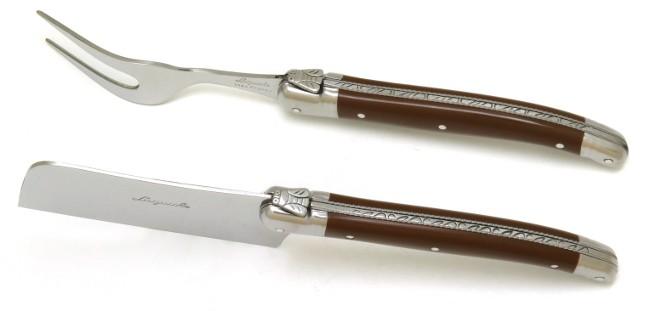 SERVICE  A FROMAGE LAGUIOLE CHOCOLAT ENSEMBLE COUPERET FOURCHETTE - 2 MITRES EN INOX