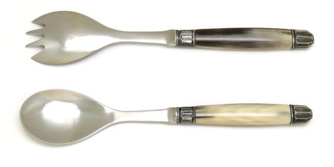 SERVICE SALADE TRADITION MANCHE EN POINTE DE CORNE  - GARNITURE ART DECO